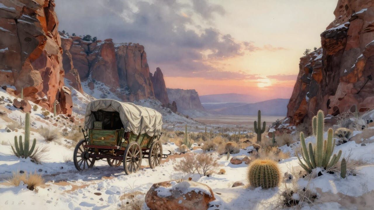 Winter Desert Sunset Watercolor Painting