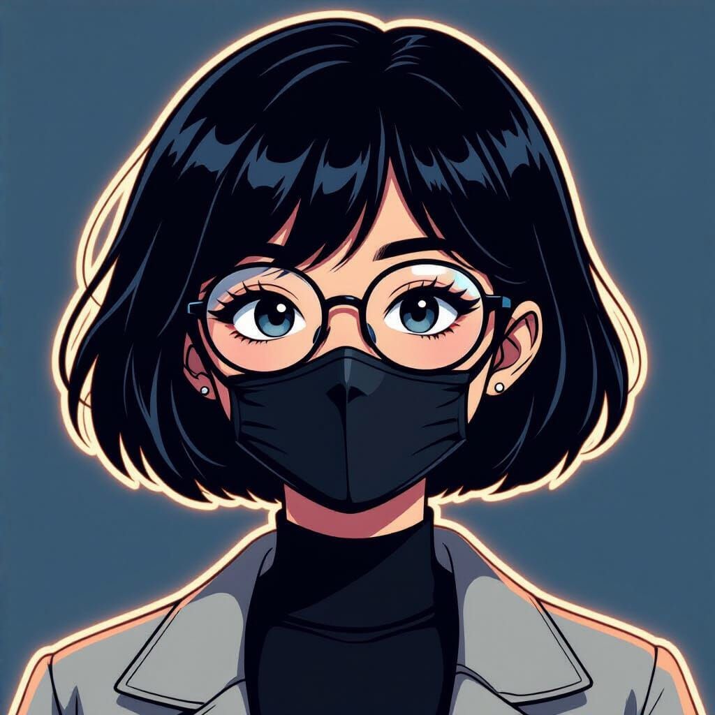 Anime-Style Character with Face Mask and Glasses