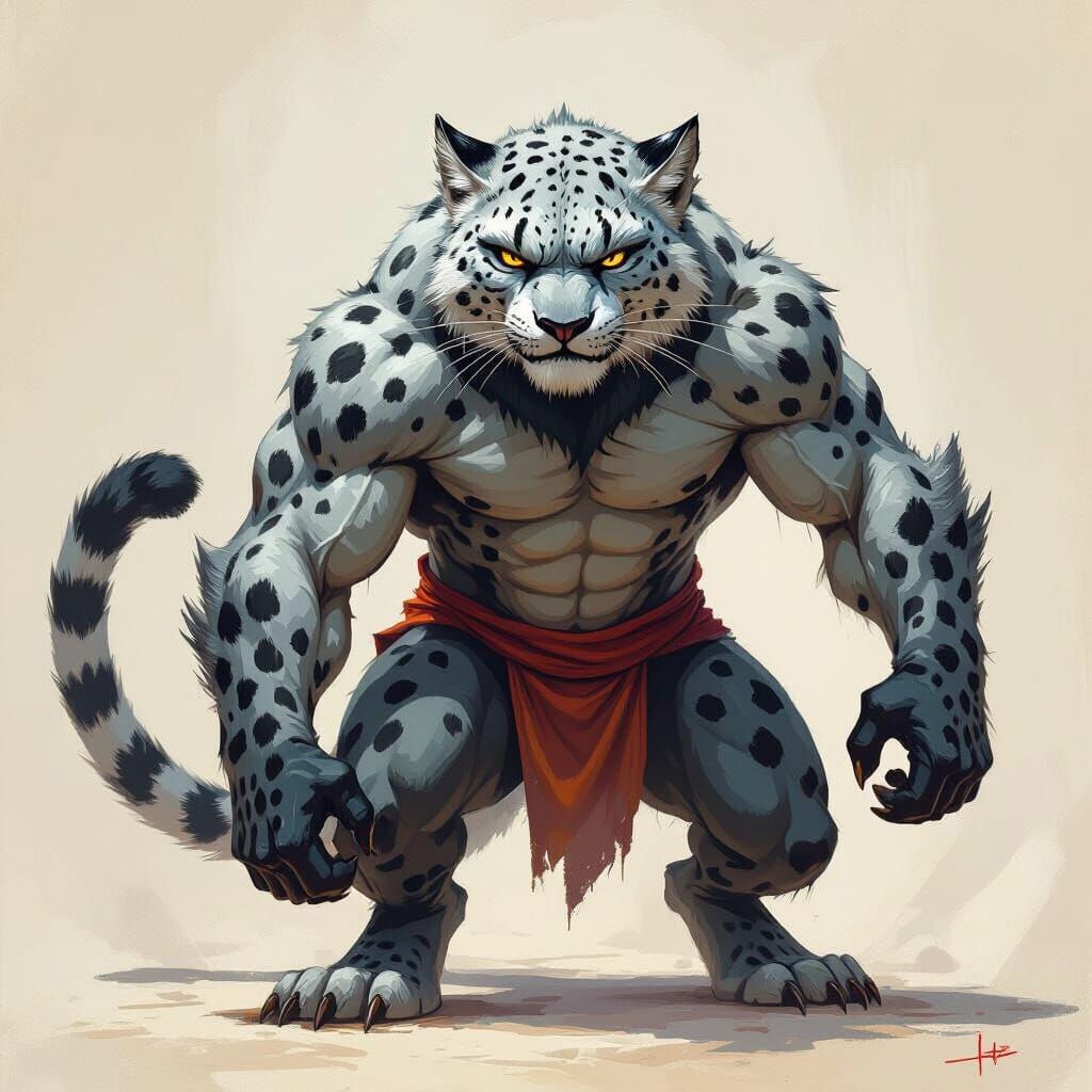 Grumpy Leopard Creature with Mixed Animal Features