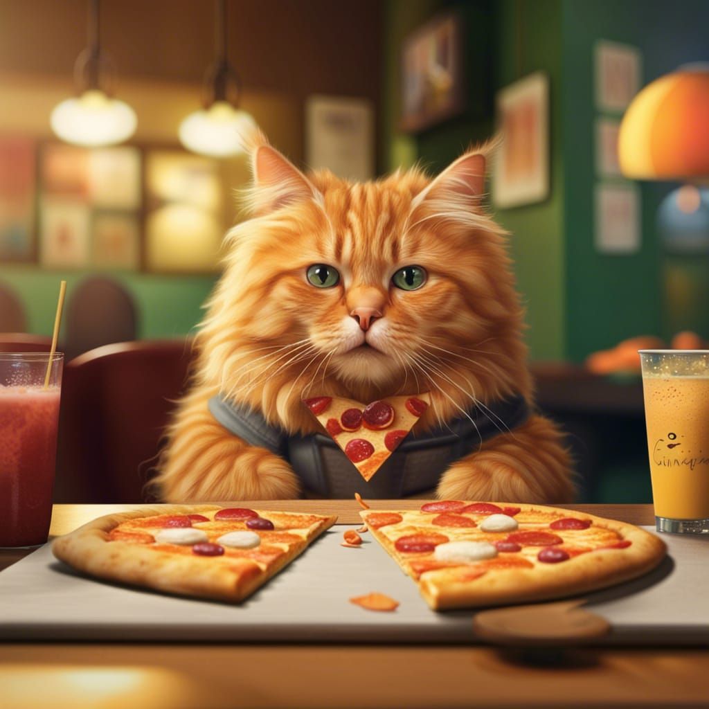 Ginger Cat's Pizza Party: Detailed Digital Portrait