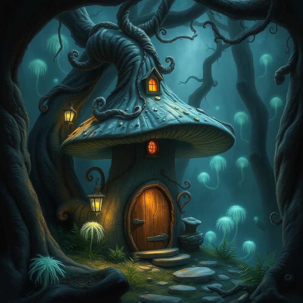 Enchanted Fairy Mushroom House in a Mystical Forest