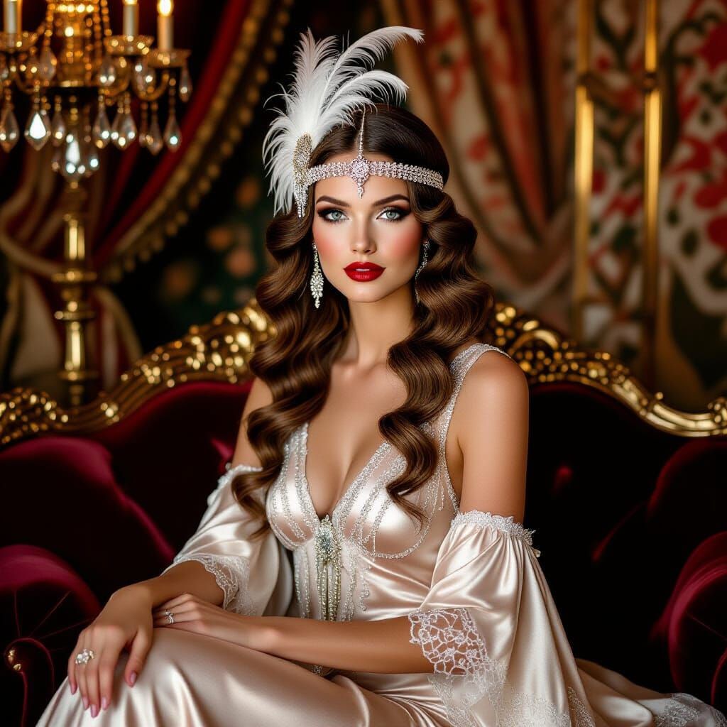 1920s Glamour: Woman in Art Deco Style with Geometric Detail...