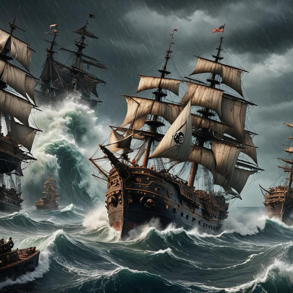 Pirate Battle on a Stormy Sea: Fantasy Concept Art