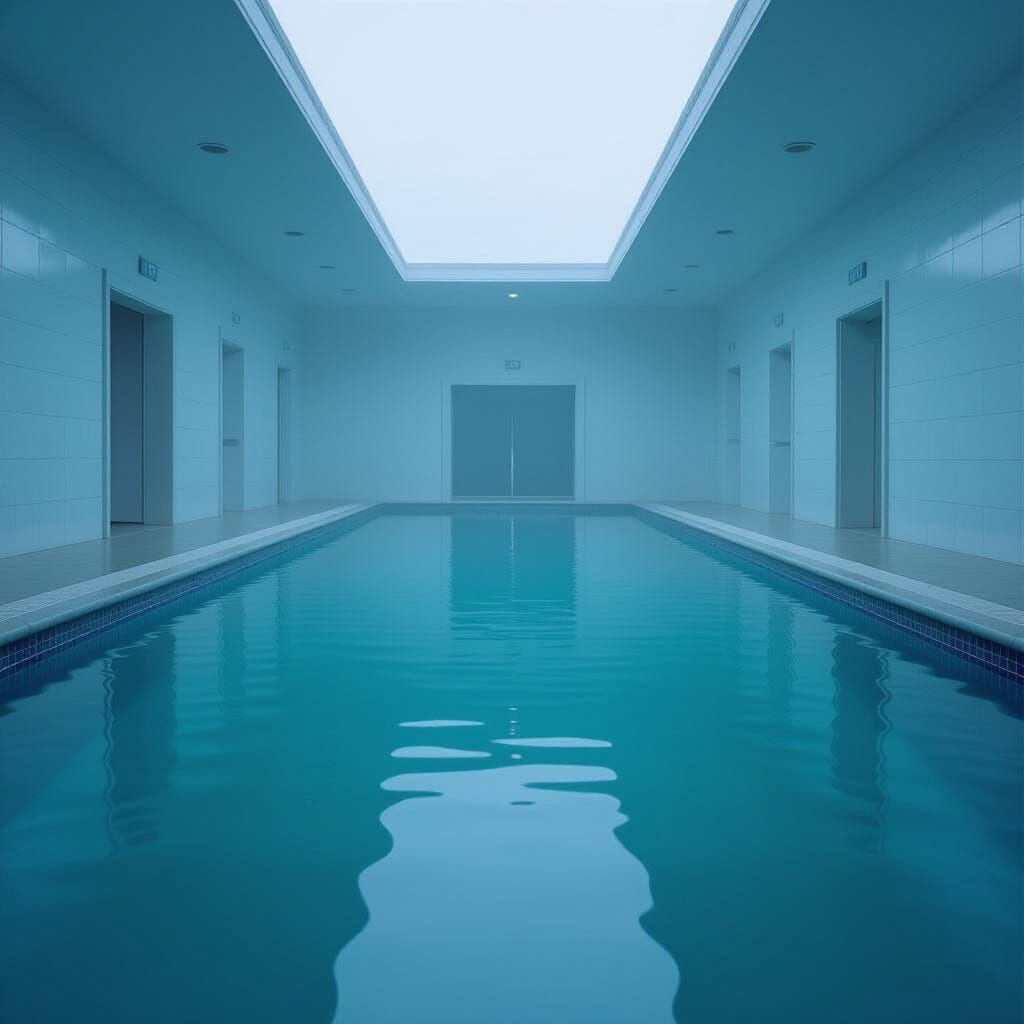 Endless Foggy Indoor Pool, Liminal Space Aesthetic