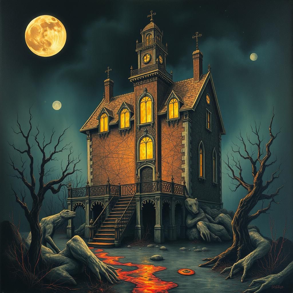 Dystopian Art Deco Haunted House Record Cover