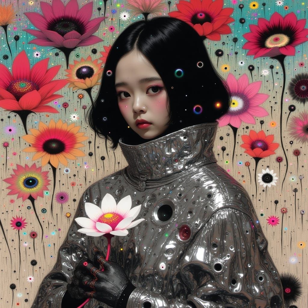 Surreal Japanese Space Goddess in Dark Futurism Style