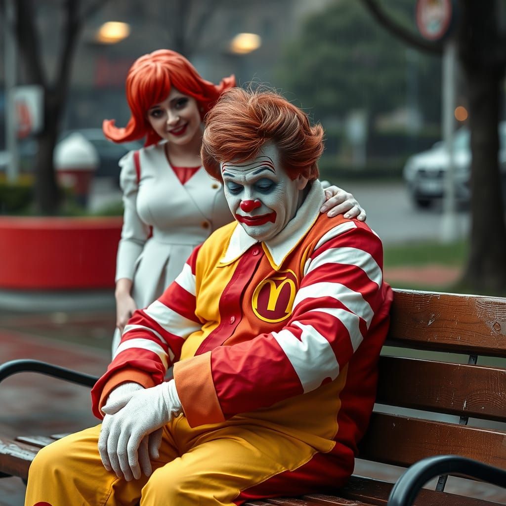 Aged Ronald McDonald Seeks Comfort