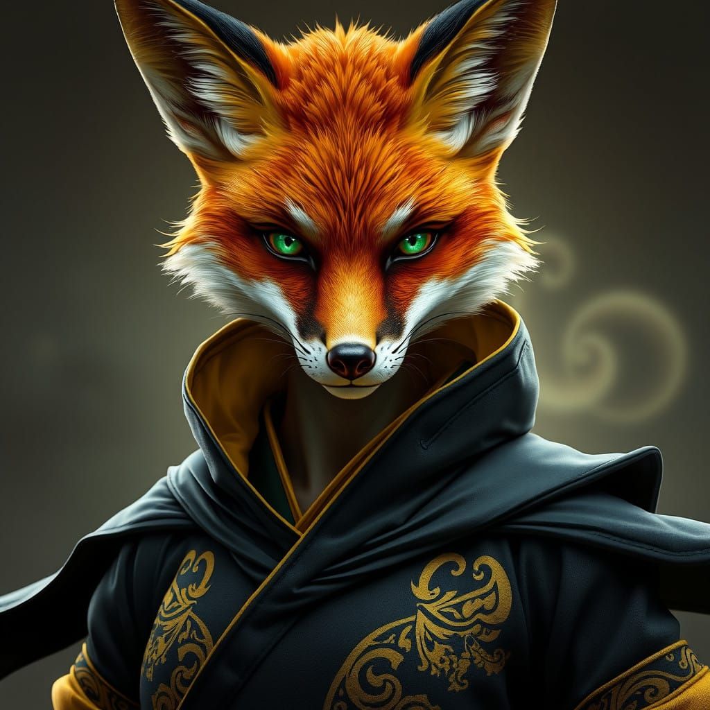 Mystical Fox Ninja in Elegant Art Nouveau Style