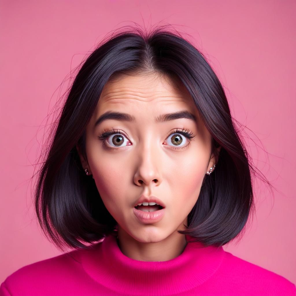Surprised Girl Portrait with Pink Background