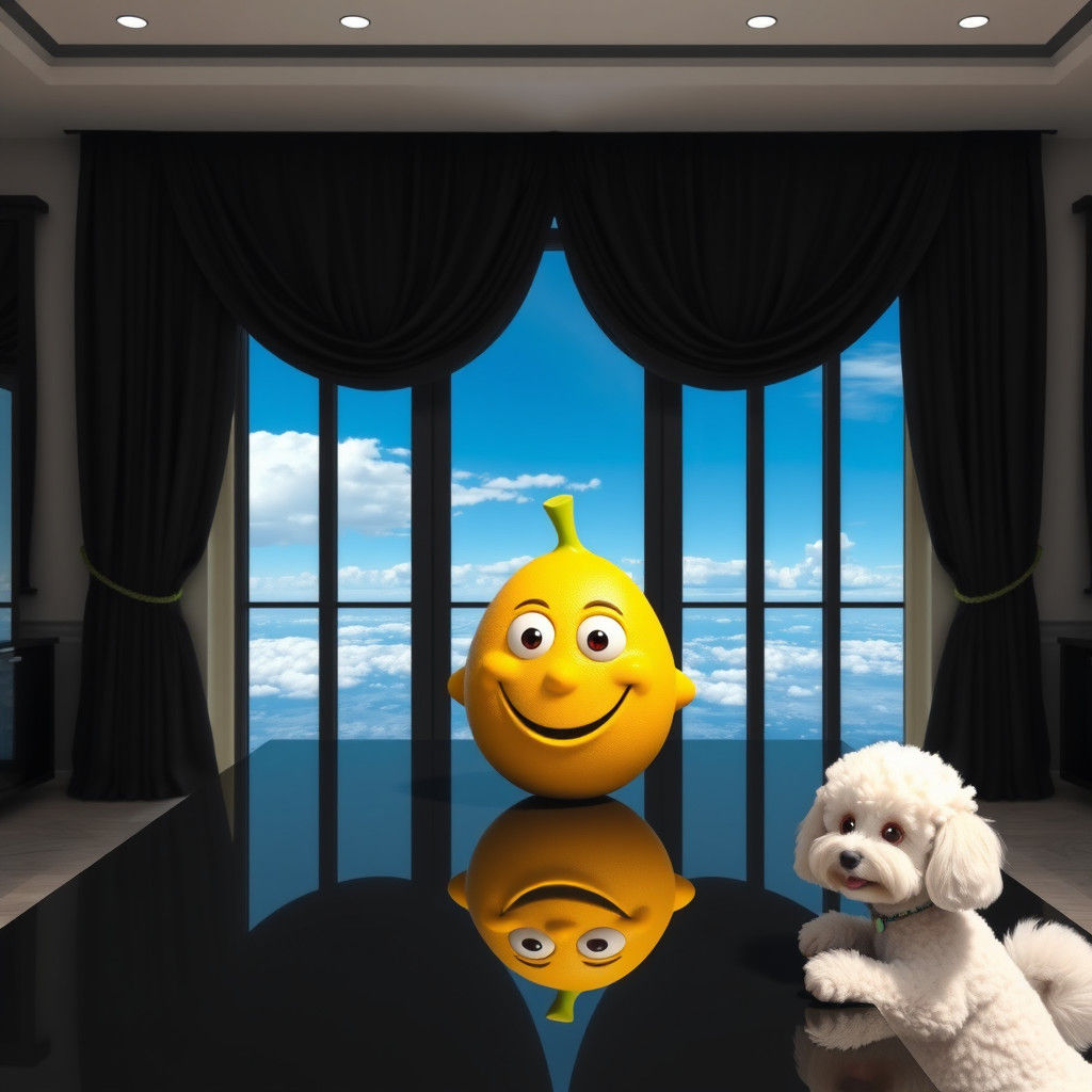 Anthropomorphic Lemon in Lavish Kitchen, Whimsical Style