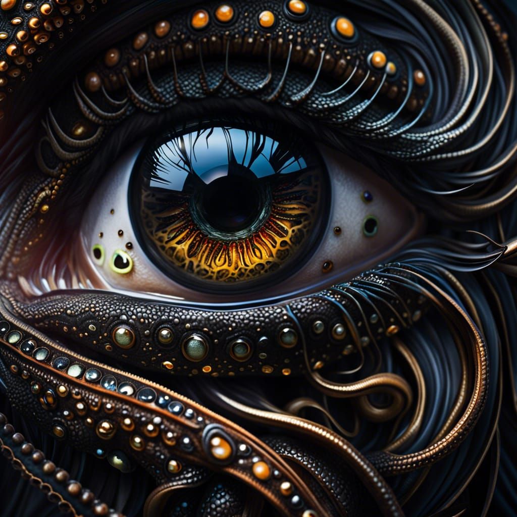 Hyperrealistic Eye Reflecting Lovecraftian Horror
