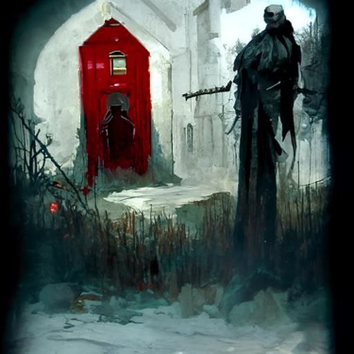 Sinister Red Door in Fantasy Art Style