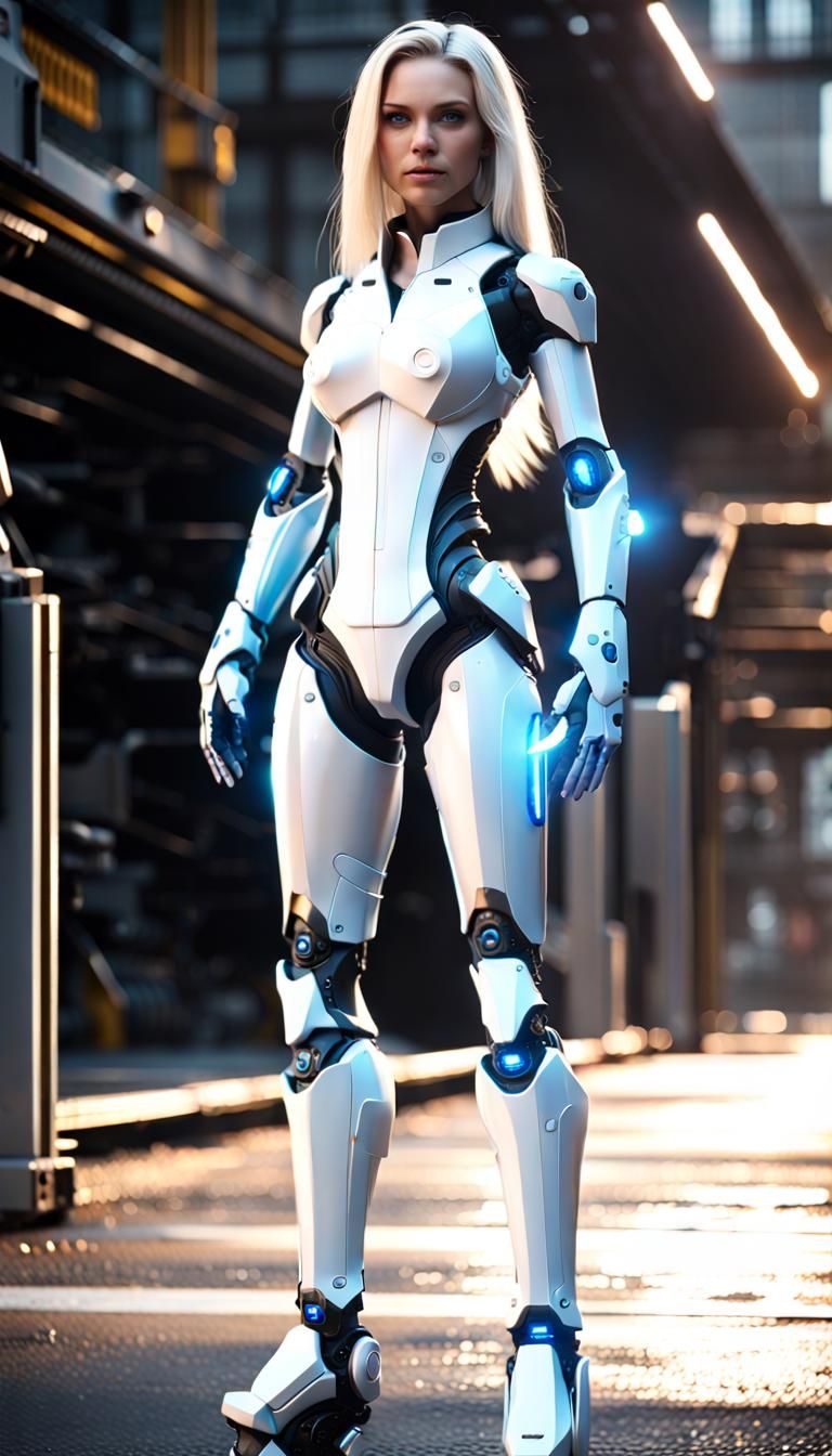 Female Android in Alley, Photorealistic Sci-Fi Art