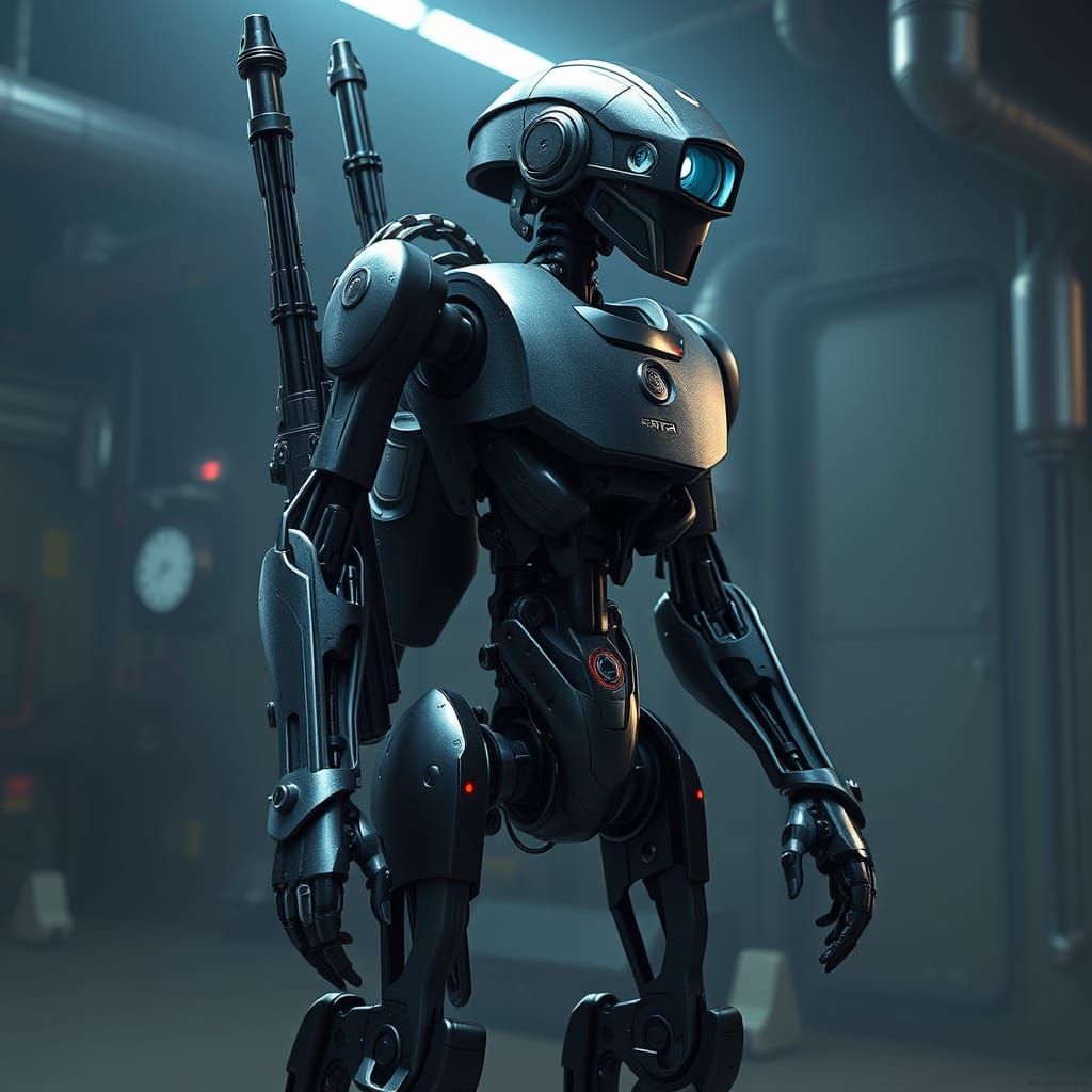 High-Tech Hunter-Killer Droid in Industrial Stealth Mode