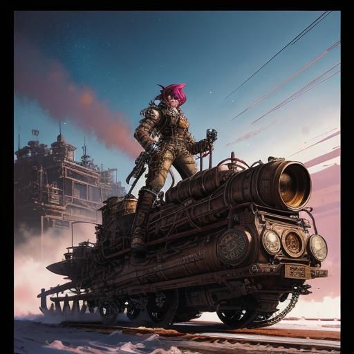 Steampunk Motor Sled Racer in Comic Illustration