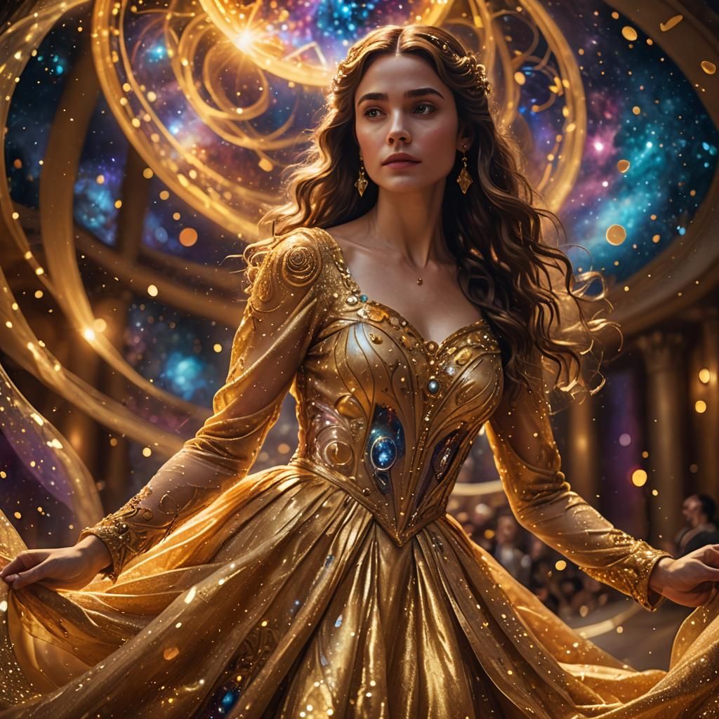 Belle in Astral Ballroom: Pablo Amaringo-Inspired Illustrati...