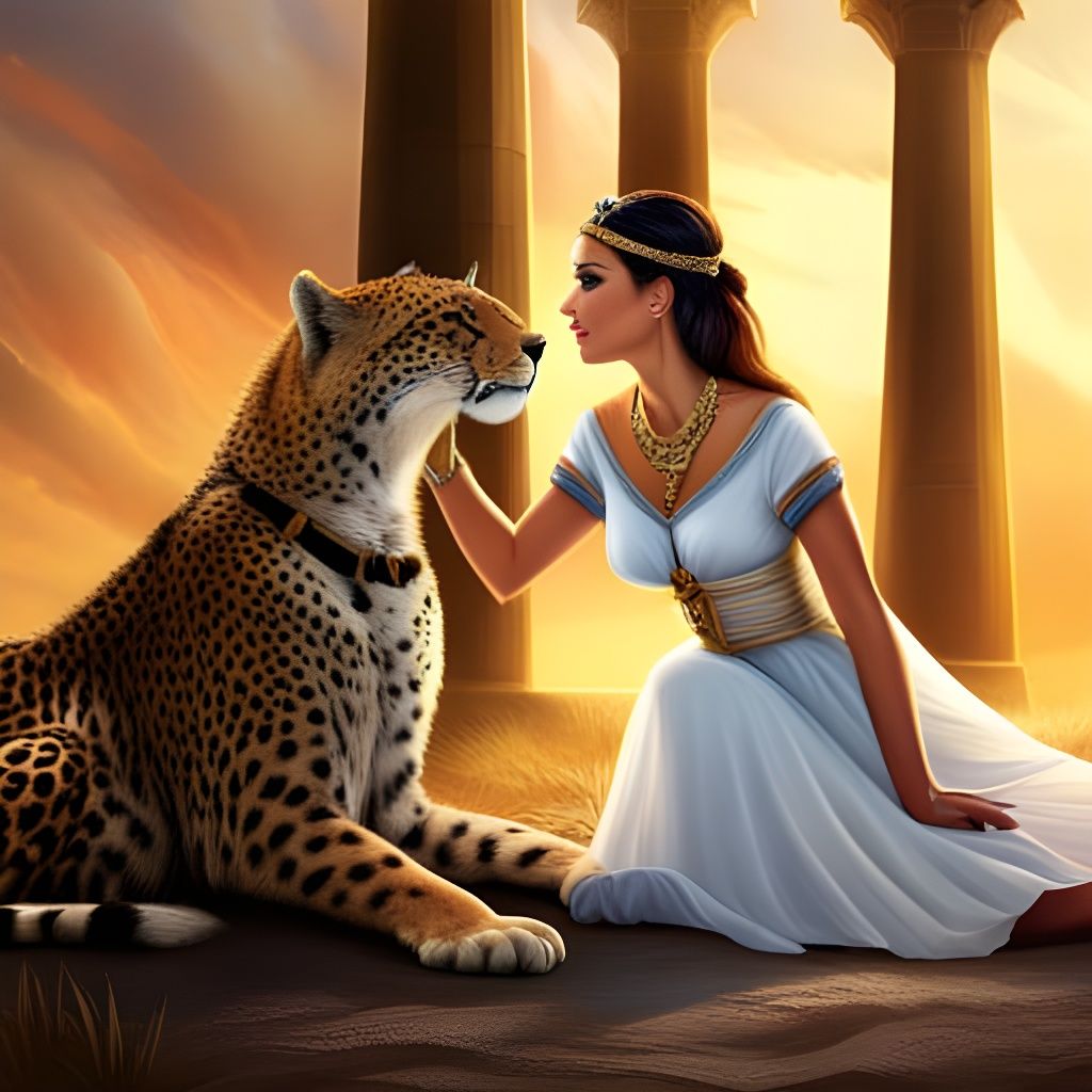 Egyptian Princess and Cheetah HD Wallpaper