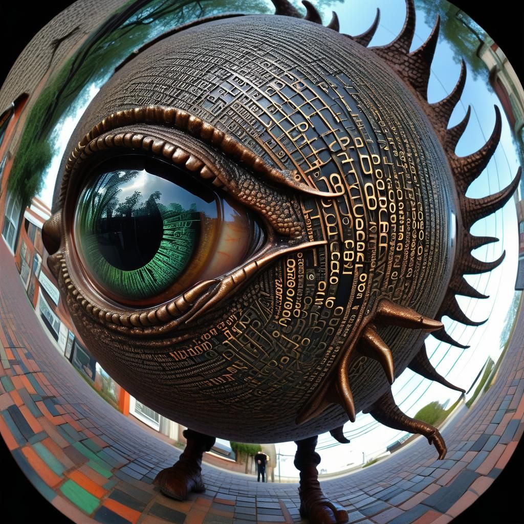Binary Code Dream in Expressionist Fisheye