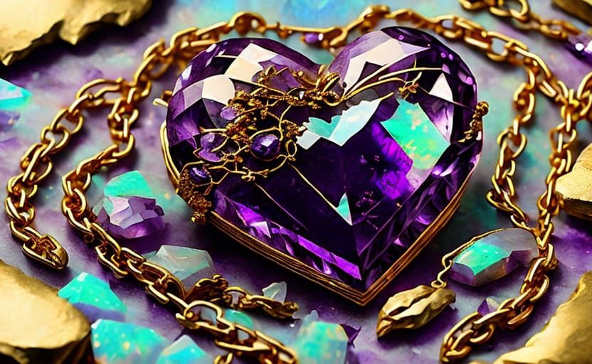 Bloodstone Heart with Amethyst and Opal Inlay