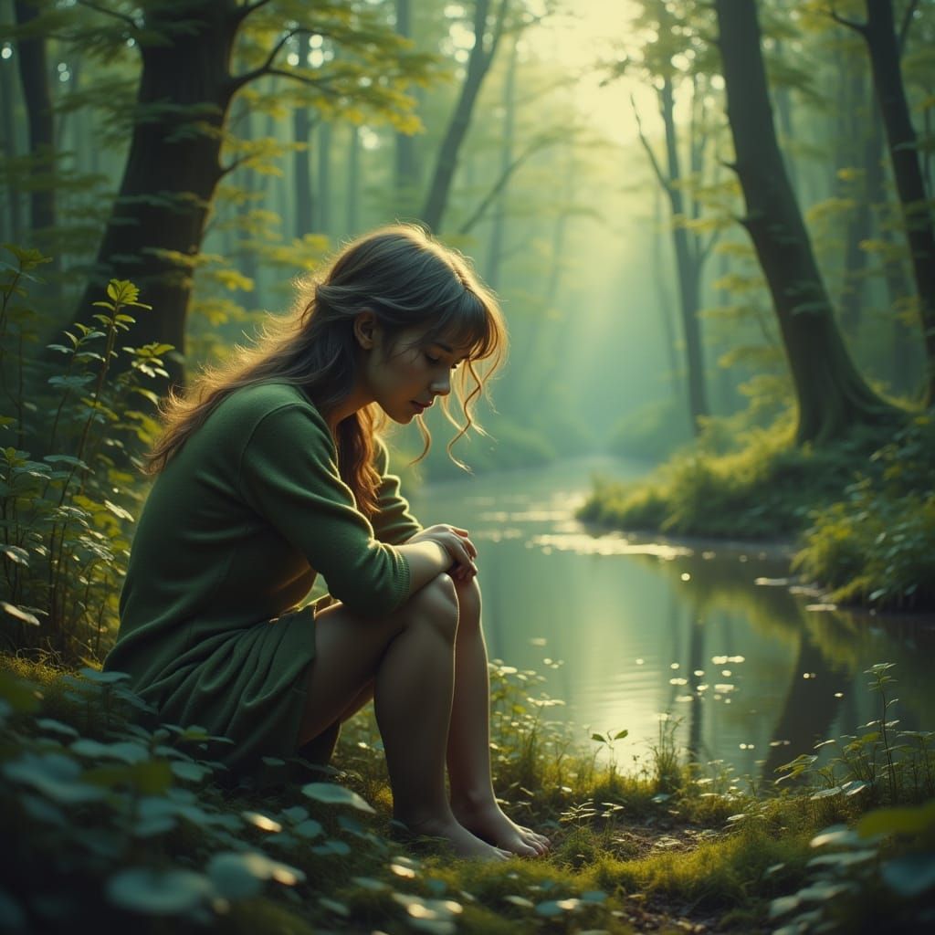 Peaceful Person Surrounded by Nature, Elegant Lighting