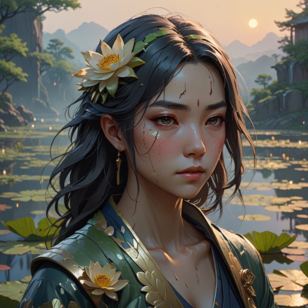 Ethereal Woman Unveiled in Impressionist Anime Style