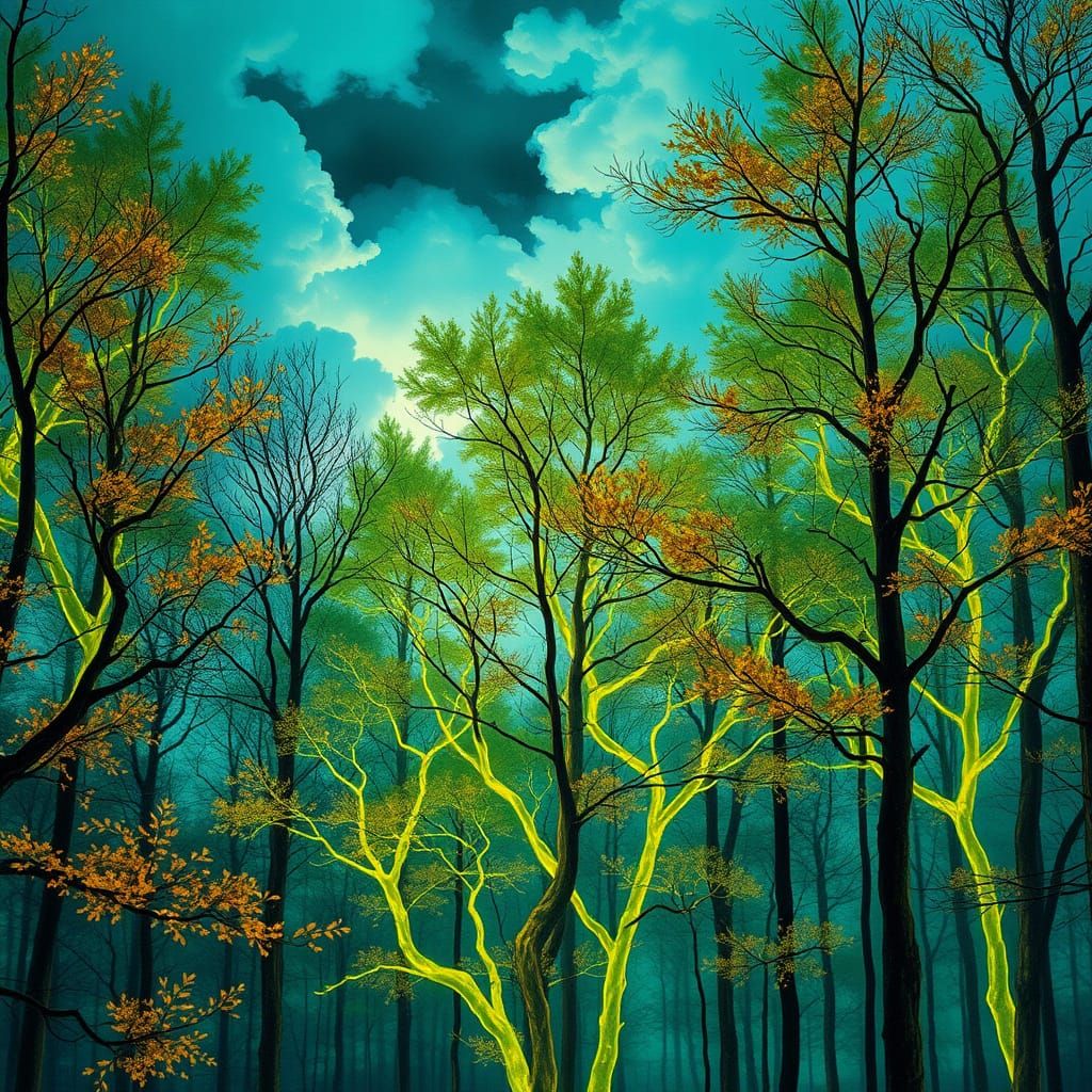 Mystical Forest in Dreamlike Watercolor Style