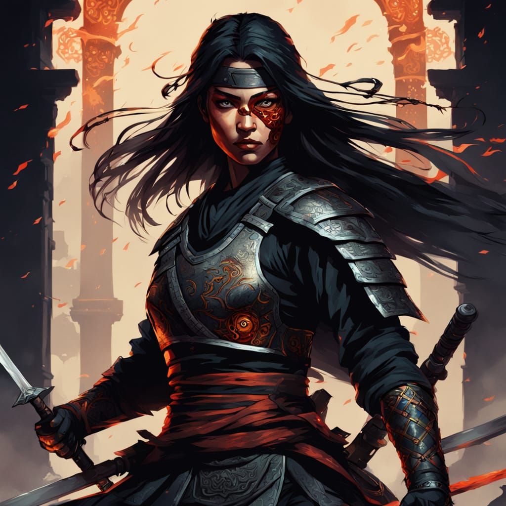 Ninja Warrior in Art Nouveau Dark Fantasy Style