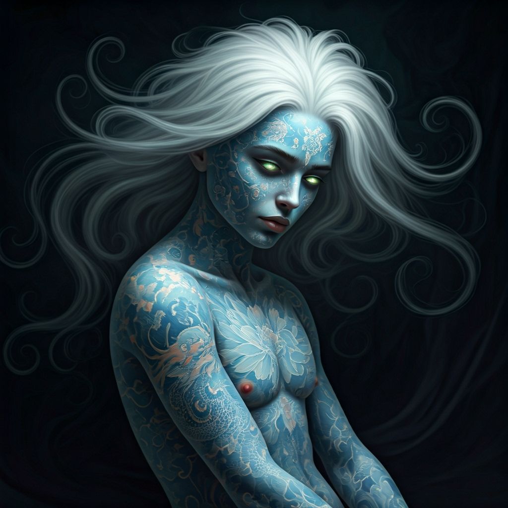 Ethereal Androgynous Being with Indigo Tattoos