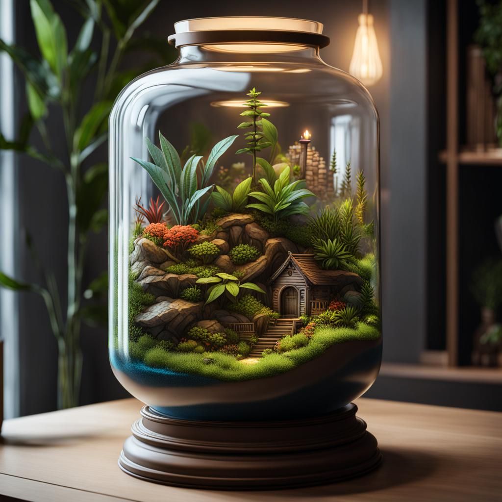 Fantastical Terrarium in a Bottle: Detailed Matte Painting