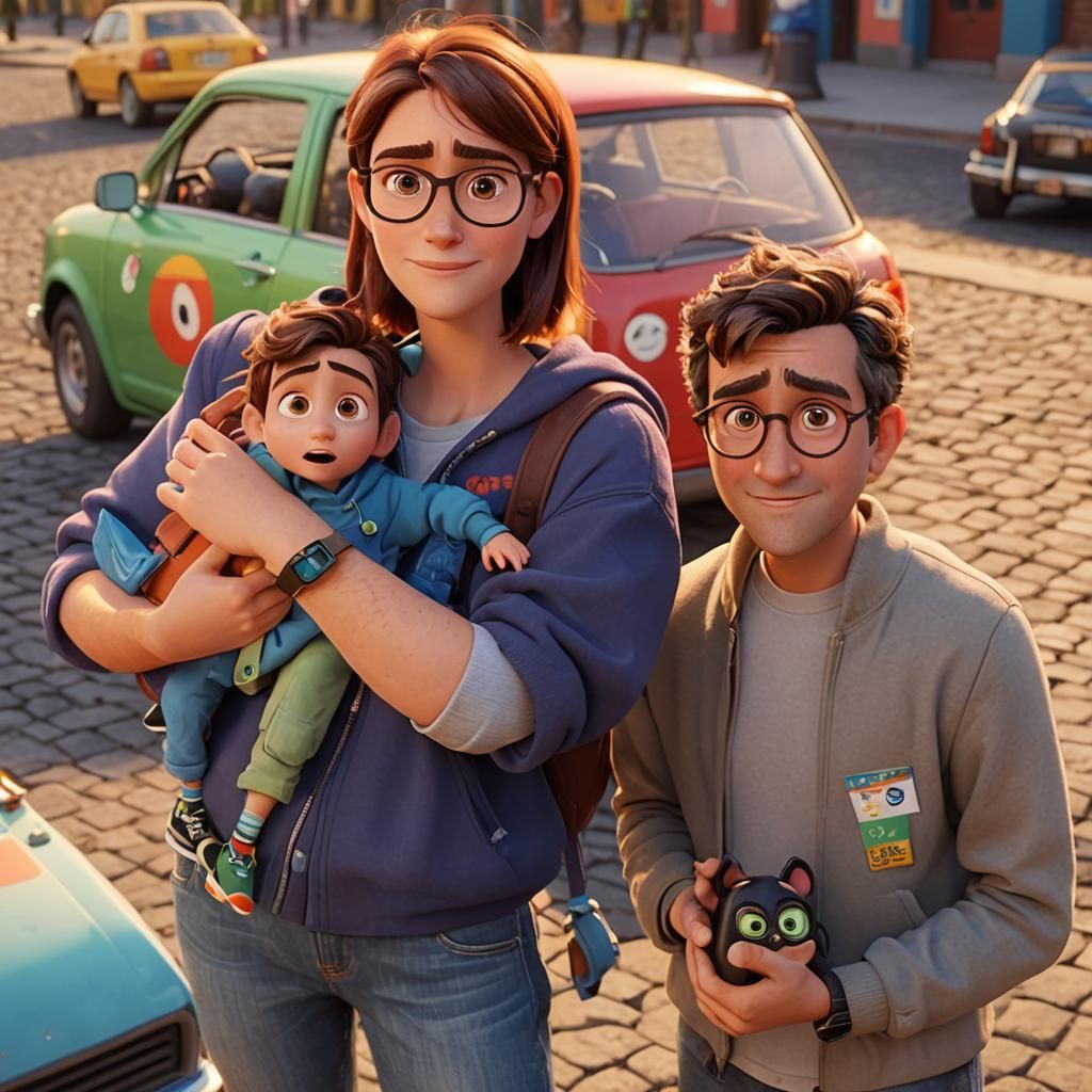 Family Portrait in Pixar Style 3D Rendering