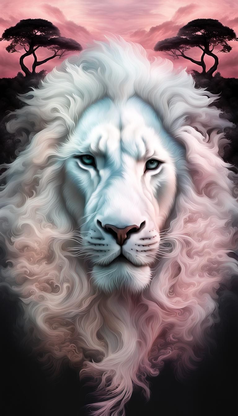 Lion Head Cloudscape in Digital Art Style