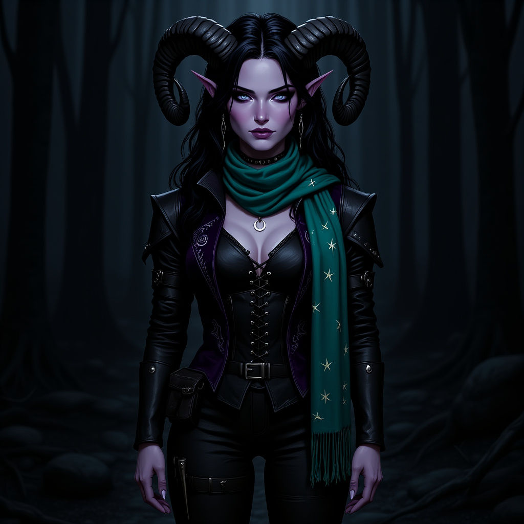 Fantasy Portrait: Dark Rogue with Lilac Skin and Horns