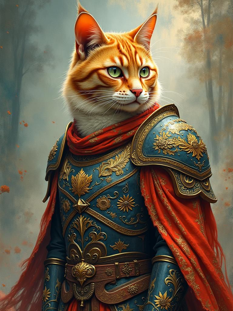 Armored Warrior Cat in Fantasy Art Style