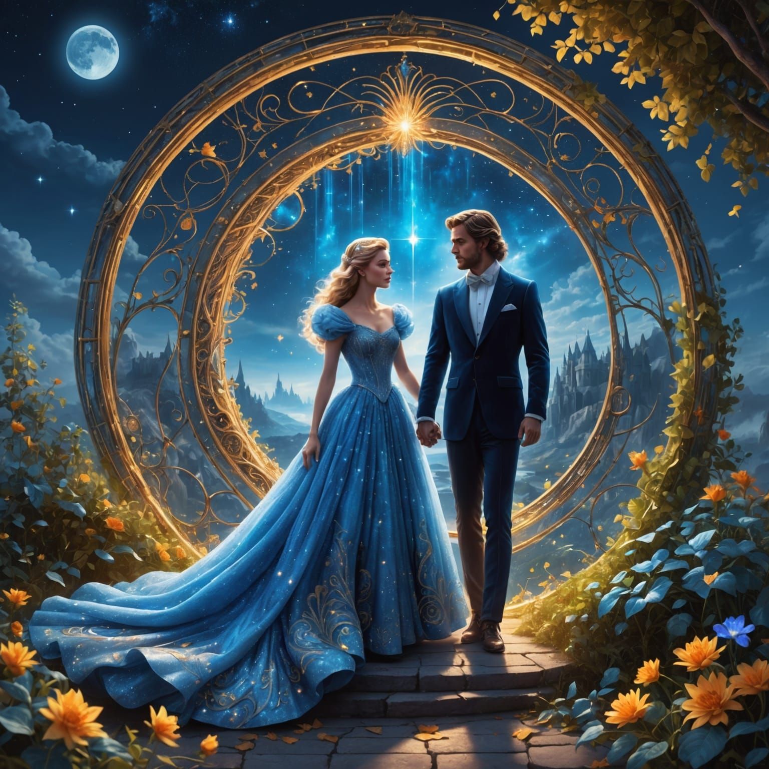 Astral Portal with Cinderella in Cosmic Sky