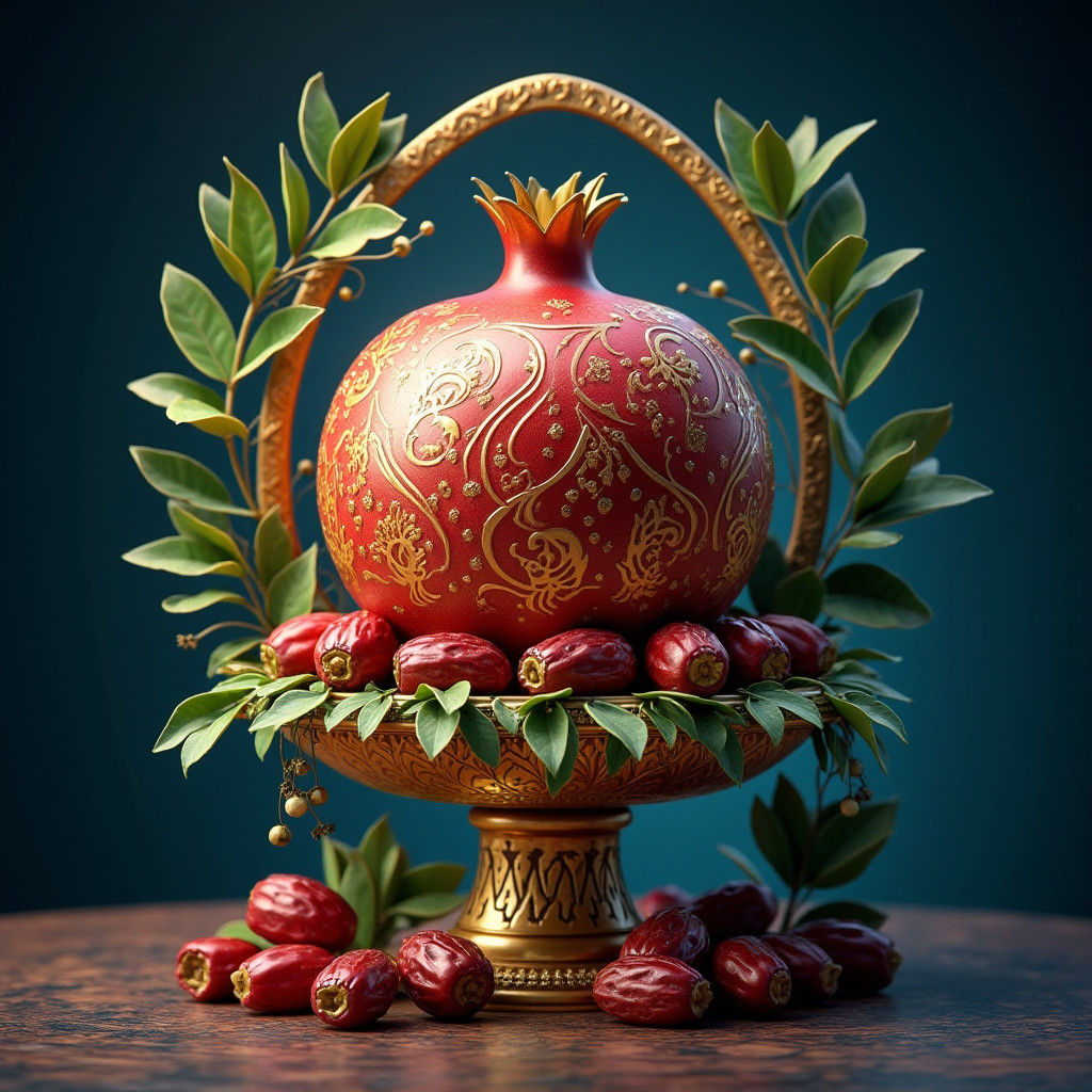 Golden Pomegranate with Dates and Exotic Fruits
