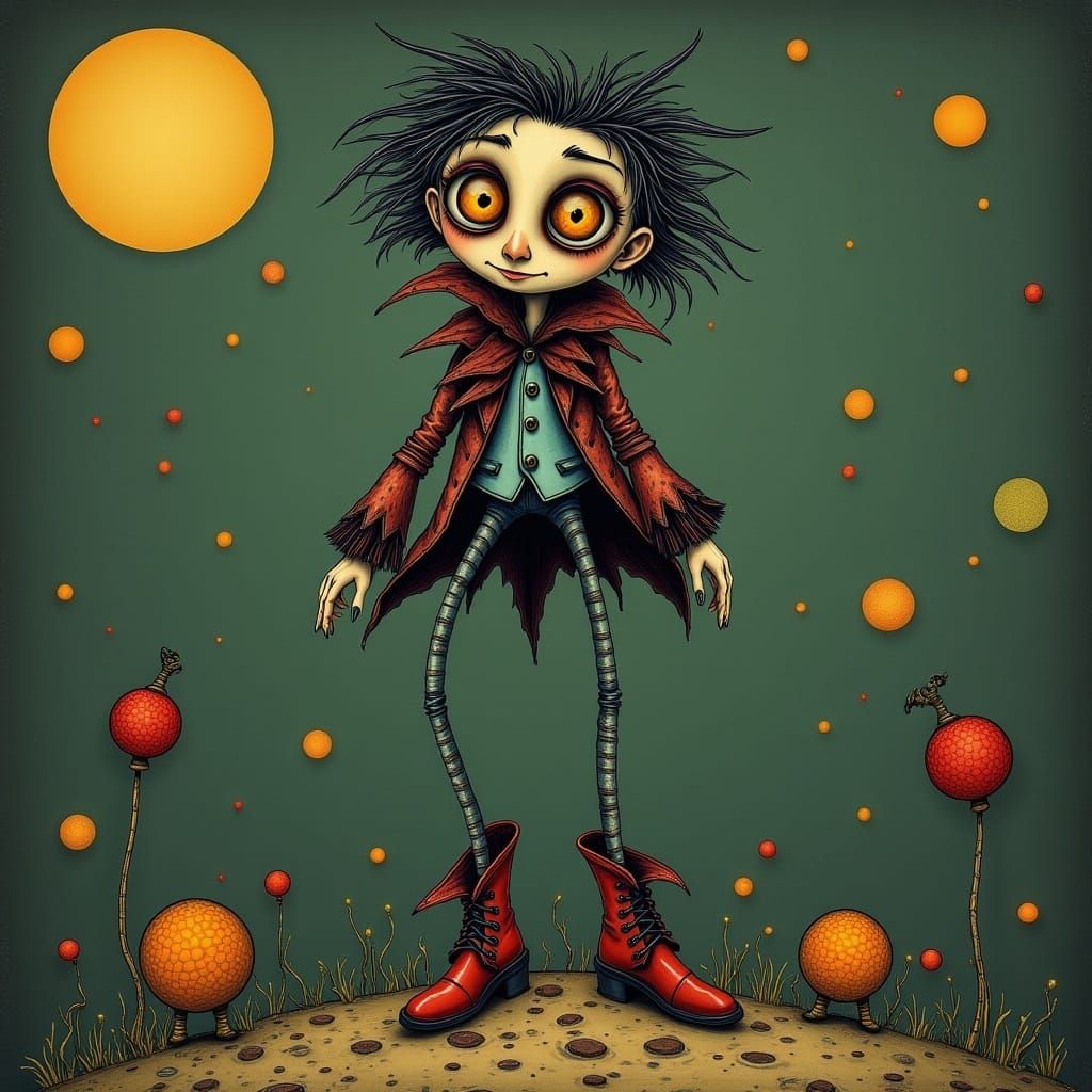 Whimsical Tim Burton Character with Quirky Style