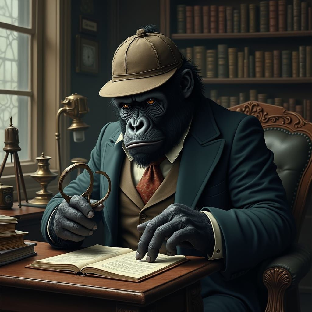 Gorilla as Sherlock Holmes in Steampunk Style