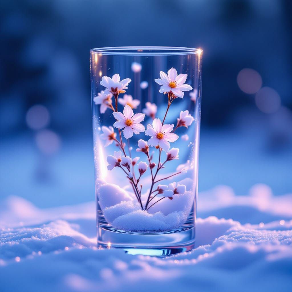 Double Exposure: Snow-Filled Glass with Ice Flowers