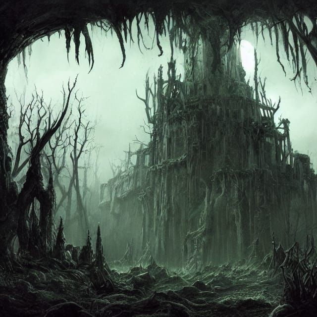 Lovecraftian Post-Apocalyptic Landscape in Dark Fantasy Styl...