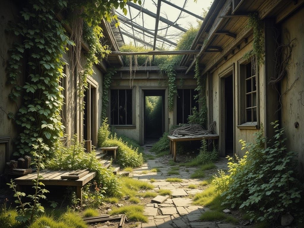 Weathered Cottage Ruins in Sunlit Solitude
