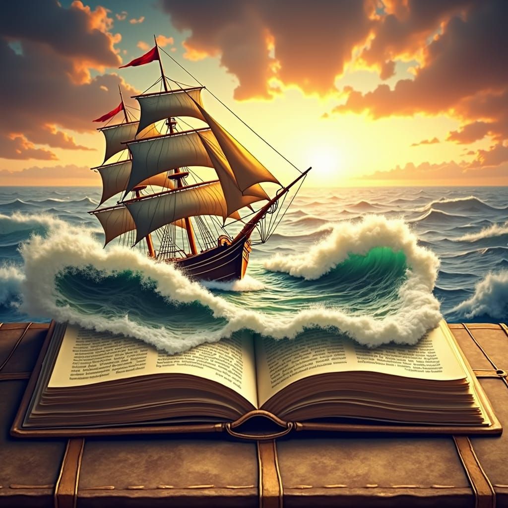 Clipper Ship Sails from Ancient Book, Turner-esque