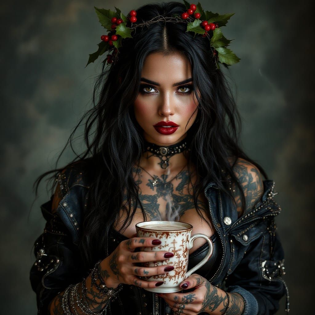 Gothic Punk Beauty with Barbed Wire and Holly Accents