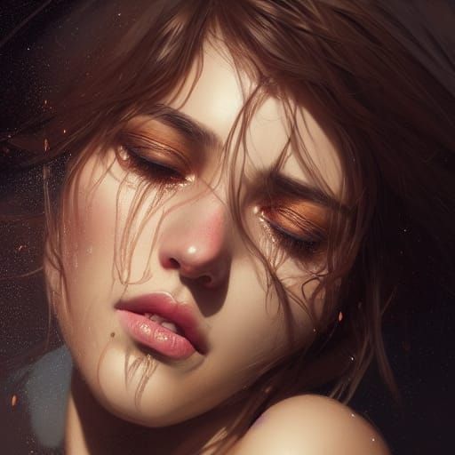 Beautiful Crying Woman Portrait in Trending Art Style