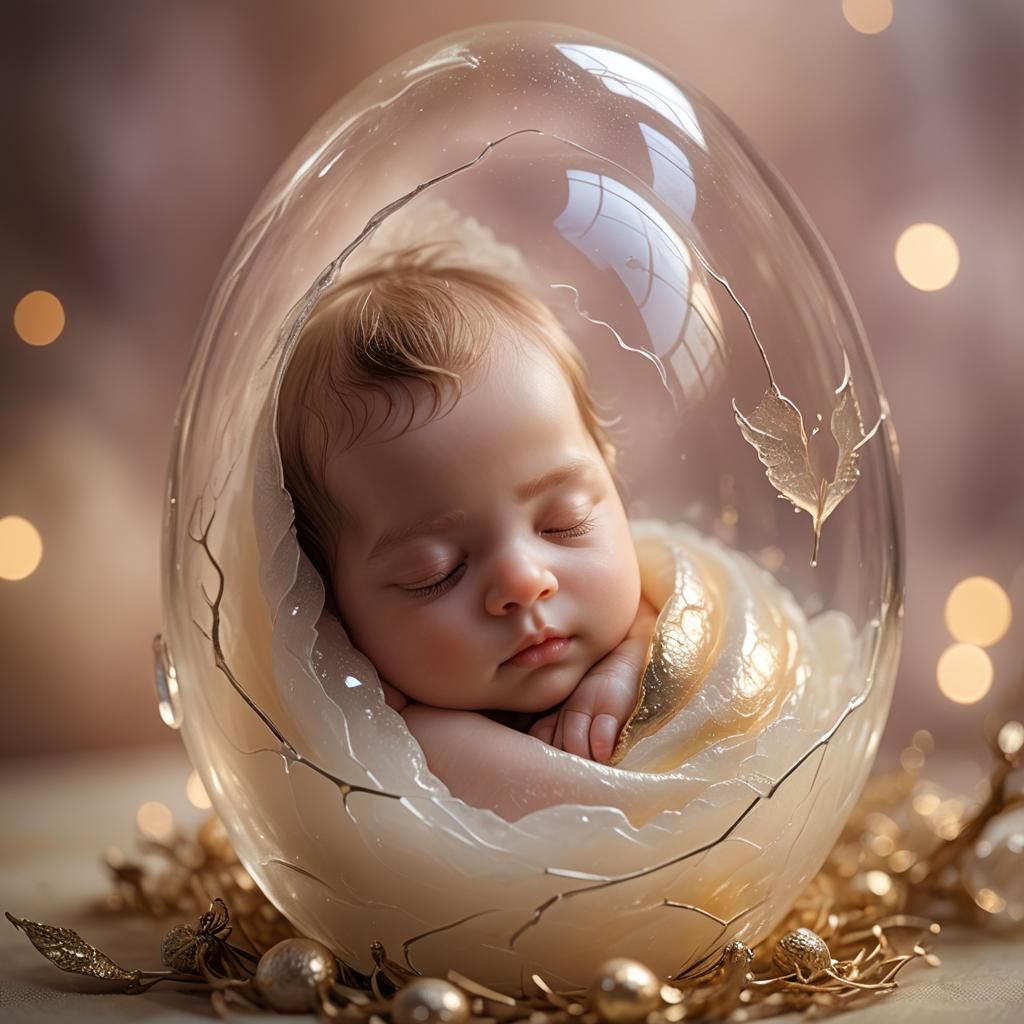 Baby in Glass Egg: Magical Realism Macro Shot