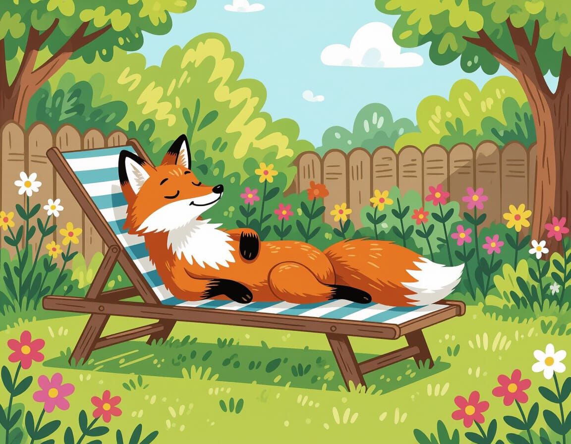 Cartoon Fox Dreams of Sheep in Garden