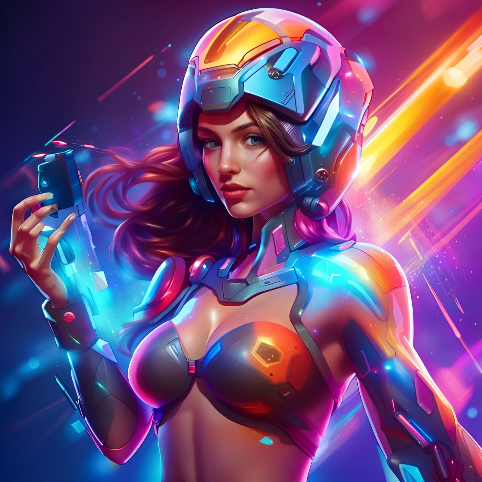 Bikini Gamer in Futuristic Hologram, Splash Art