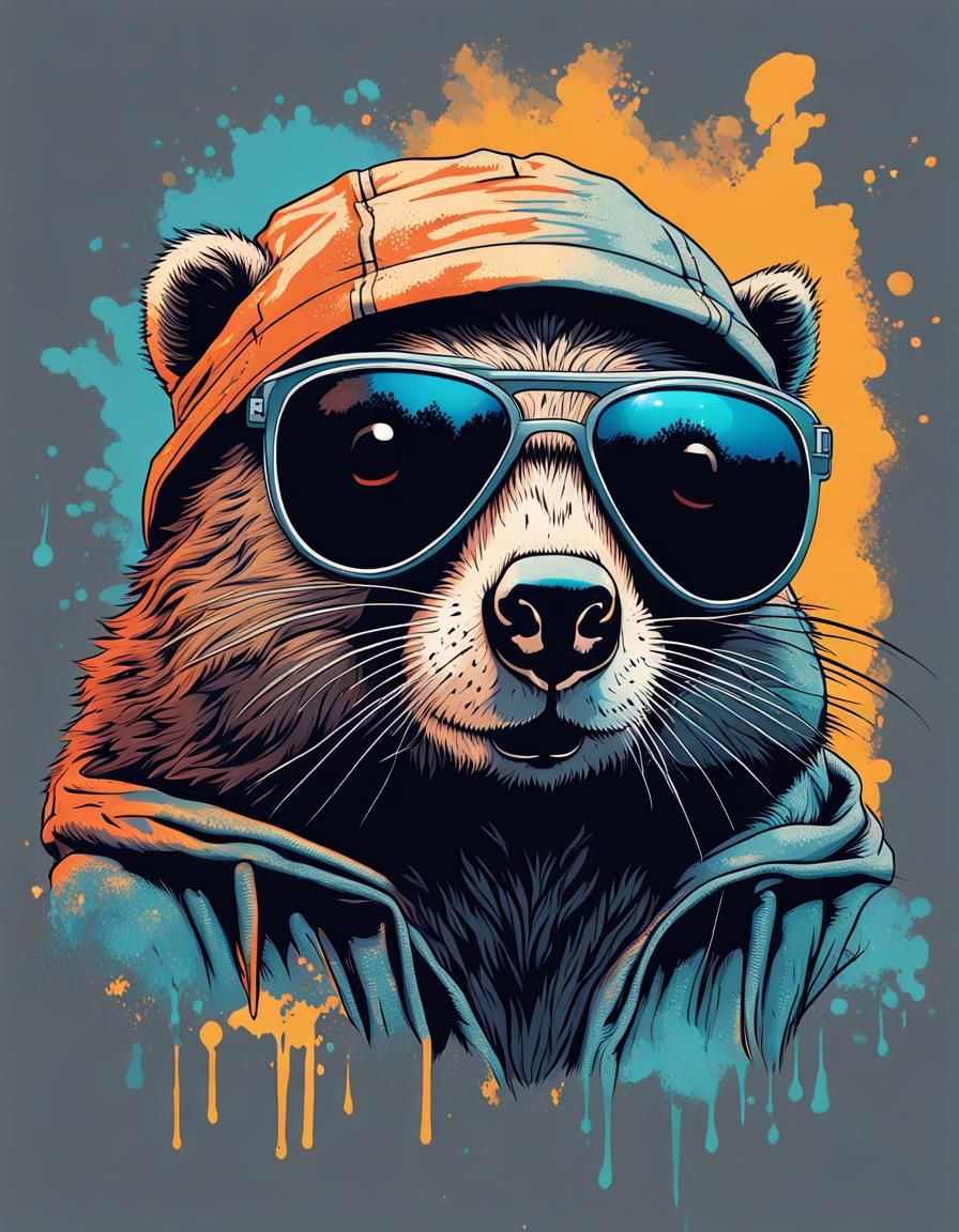 Vintage Beaver T-Shirt Design with Sunglasses