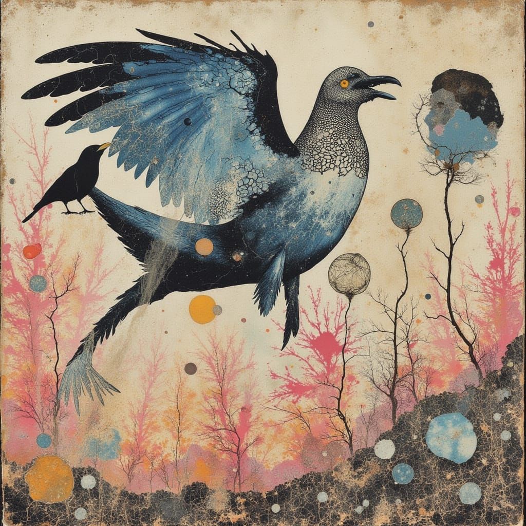 Winged Whale-Bird Hybrid in Surreal Dreamscape