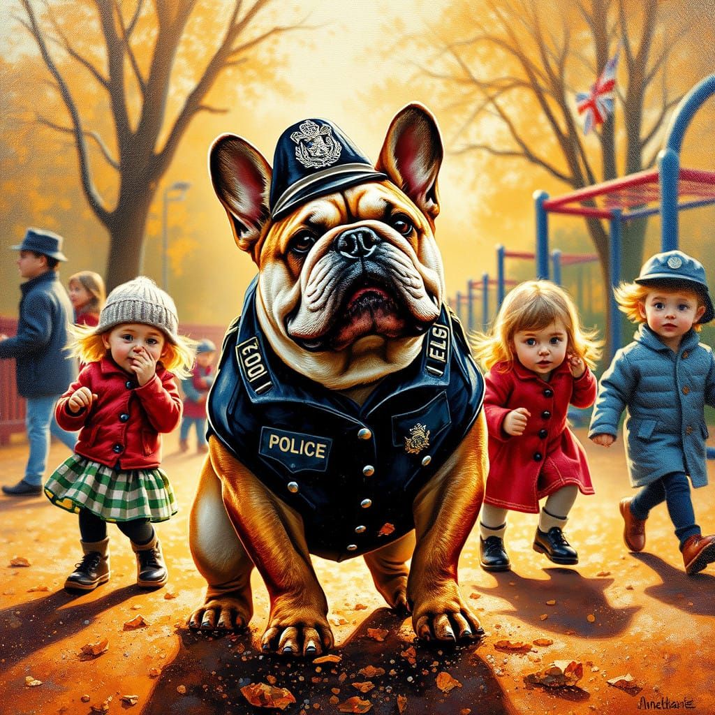 Cute Bulldog Policeman at Play