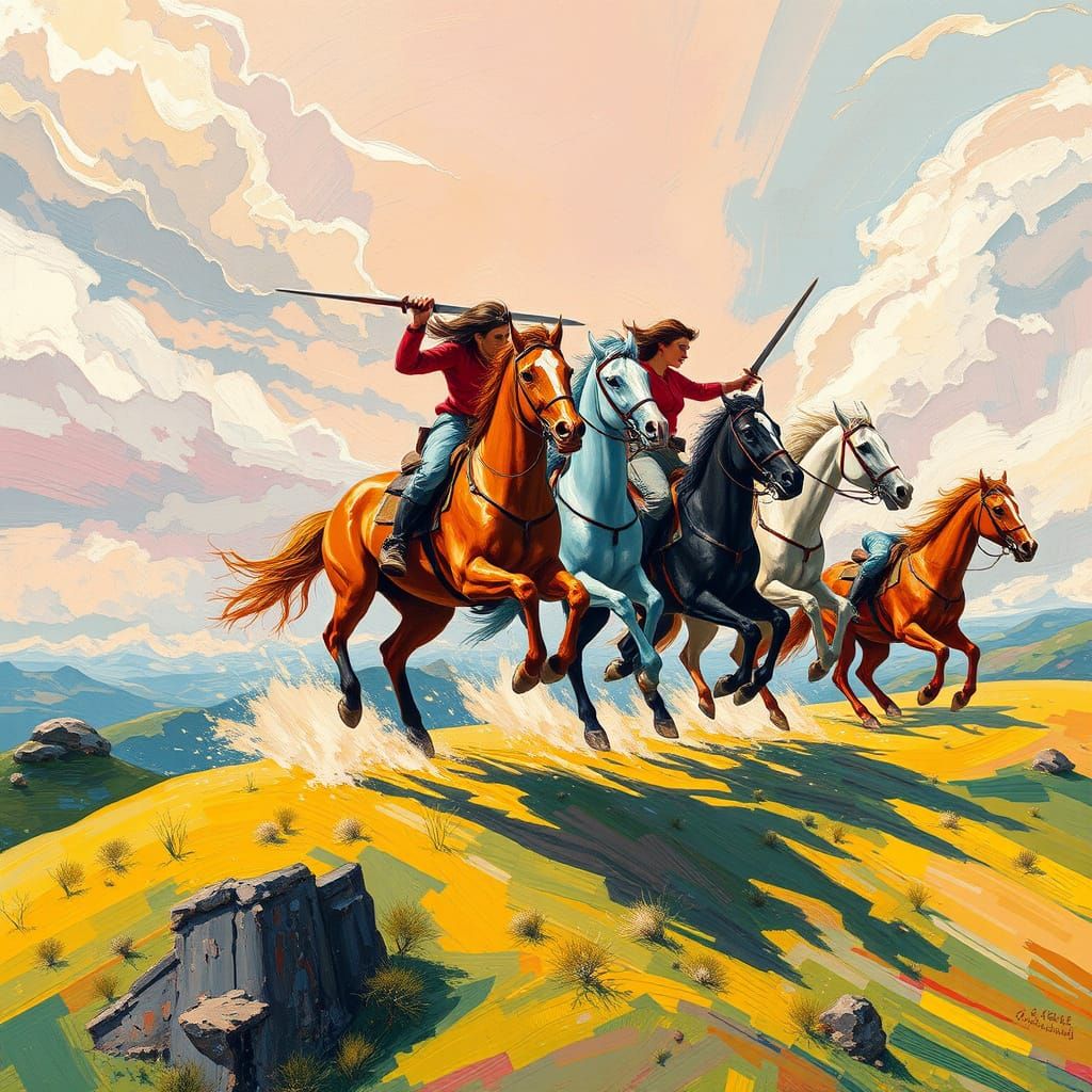 Dashing Cavalry Charges Across a Surreal Landscape in Vibran...